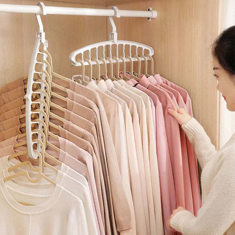 5 Stück, 9-fach faltbare Kleiderbügel aus Kunststoff, robust, platzsparend, ideal als Organizer für den Kleiderschrank zu Hause. – Detail 16