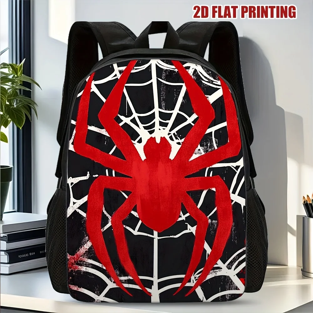 

1 Piece Adult Halloween Spider Web Ghost Backpack - Spacious 2D Flat Print Travel and Work Bag, Laundry Fabric
