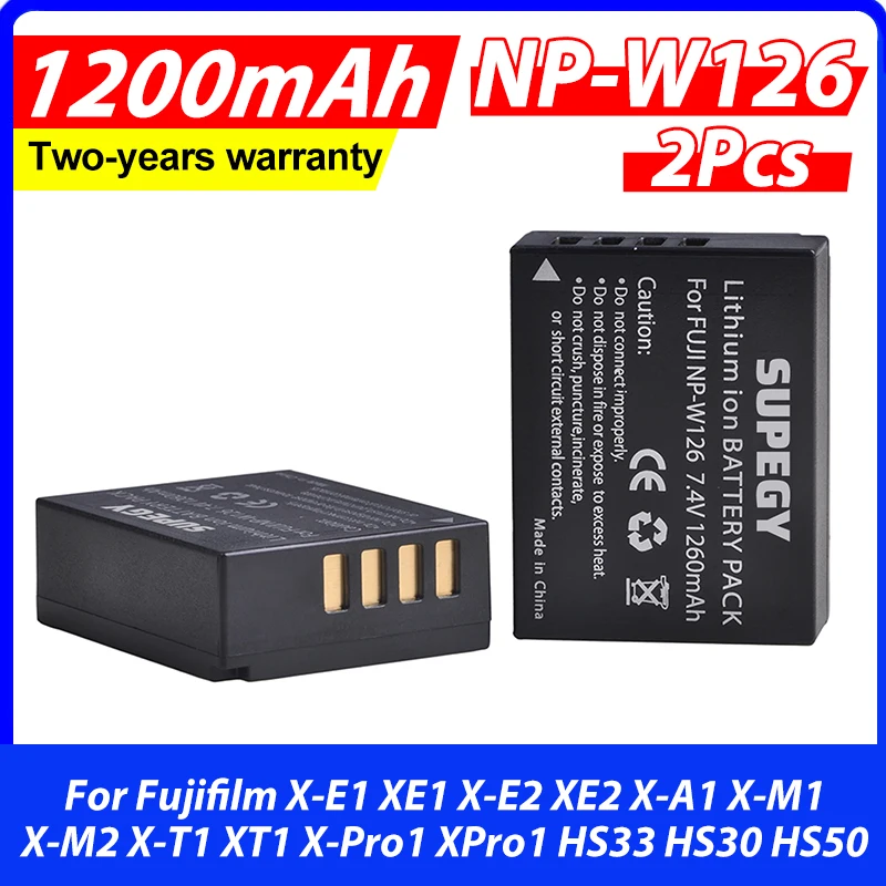 2Pcs NP-W126 NP W126 NPW126 Battery for Fujifilm X-E1 XE1 X-E2 XE2 X-A1 X-M1 X-M2 X-T1 XT1 X-Pro1 XPro1 HS33 HS30 HS50 EXR