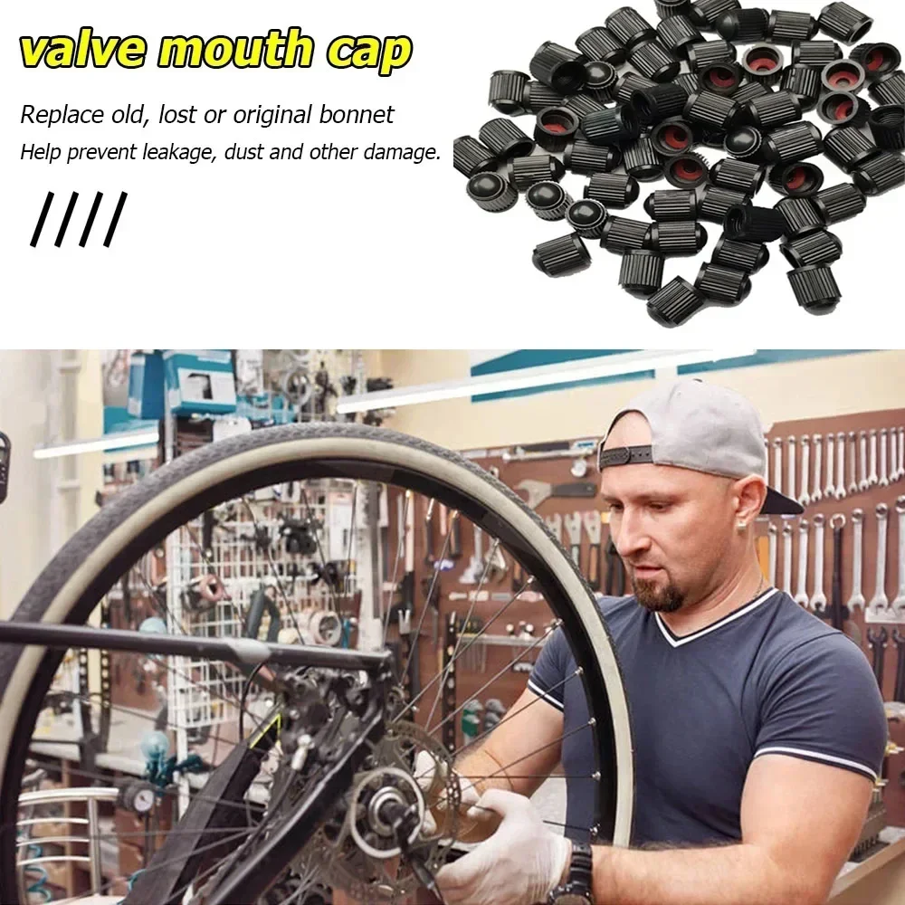 1000/4PCS Plastic Black Bike Tyre Valve Caps for Car Bicycles Motorcycles Car Tire Valve with O Seal Ring Dome Shape Dust Valve