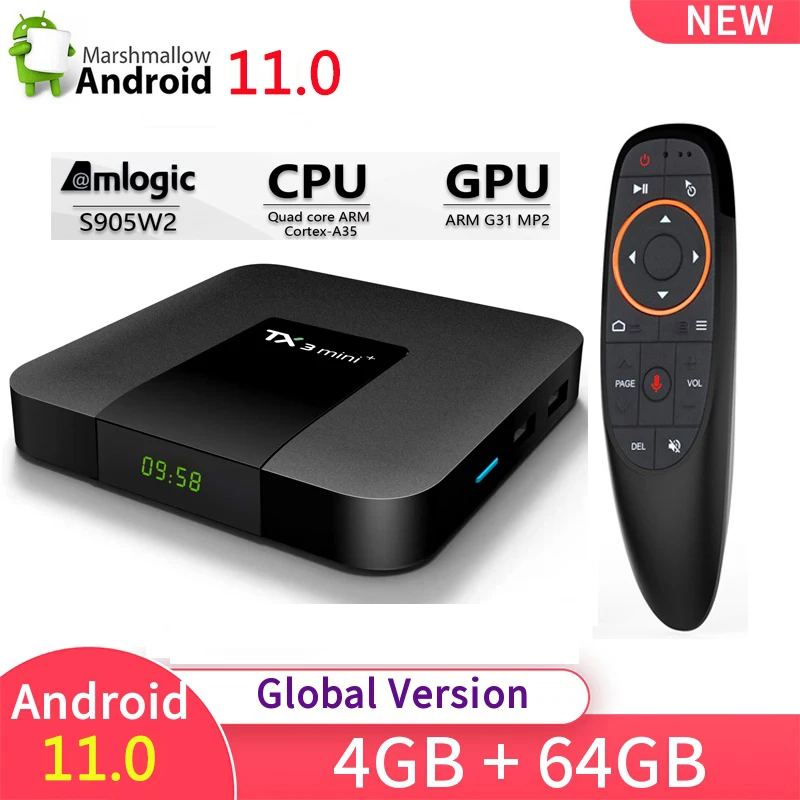 TX3 Mini+ Smart TV Box Android 11 Amlogic S905W2 4GB 32/64GB BT 4K 2.4G&5G Dual Wifi Set Top Box Media Player 2G16G Tvbox