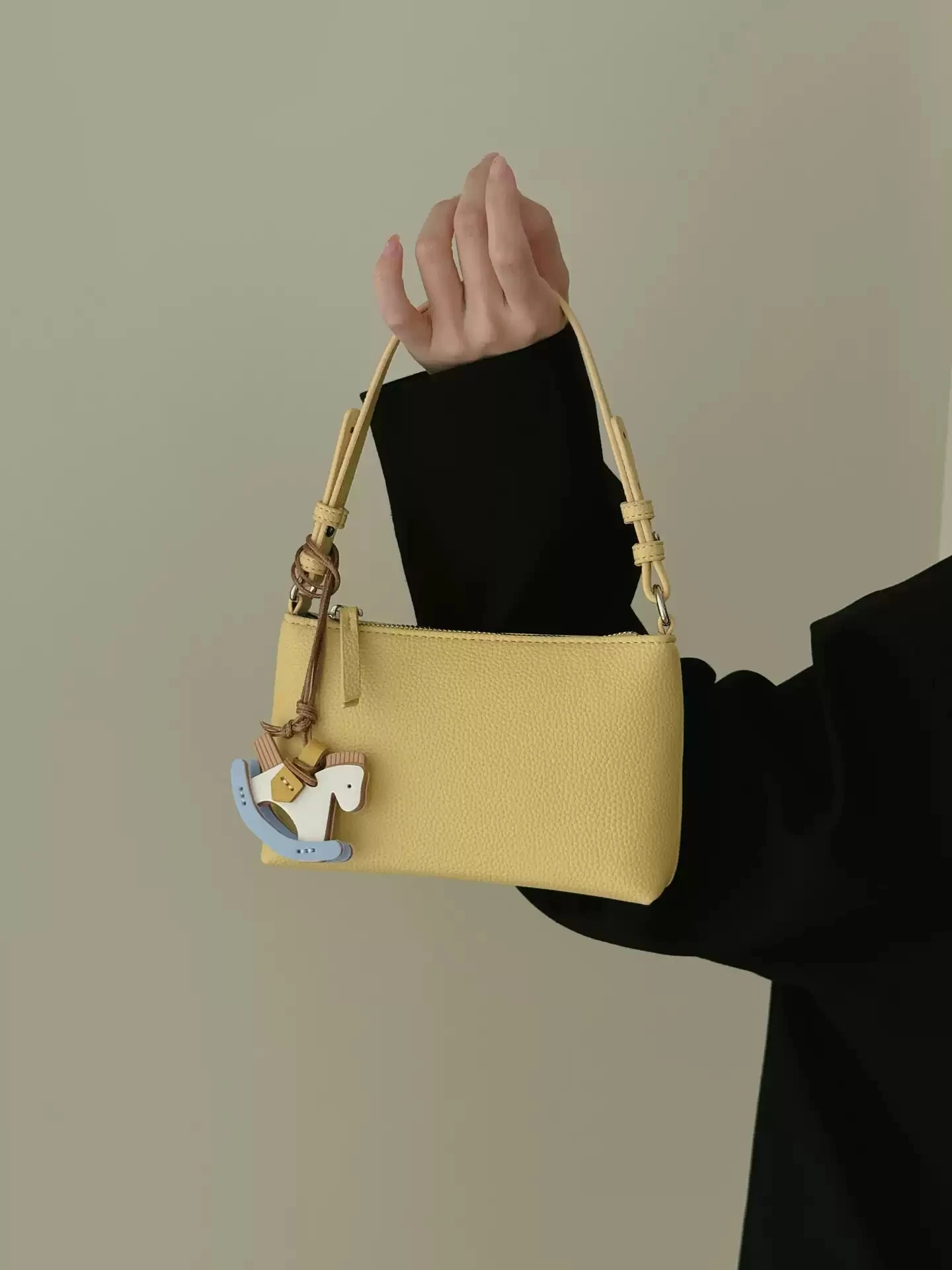 Macaron Mini Envelope Underarm Bag for Women With Rocking Horse Pendant Detachable Shoulder Strap Crossbody Handbag