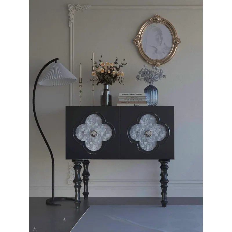 French living room entrance table retro sofa side cabinet black four-leaf clover shell storage cabinet modern side table customi