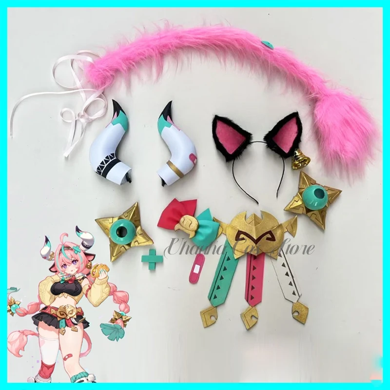 Varesa cosplay jogo genshin impacto traje prop peruca cocar cauda acessório 6 pçs/set varesa rpg prop anime festa terno