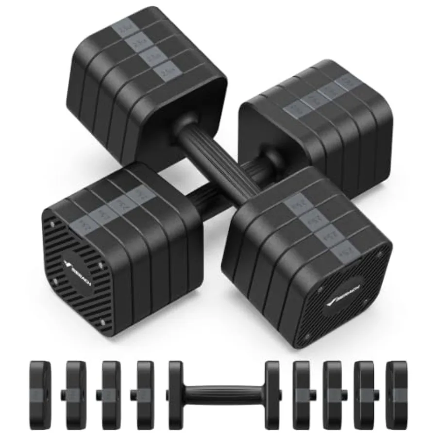 Home gym adjustable dumbbells set, steel construction, black finish, 5-25 lbs quick-adjust dual-lock mechanism