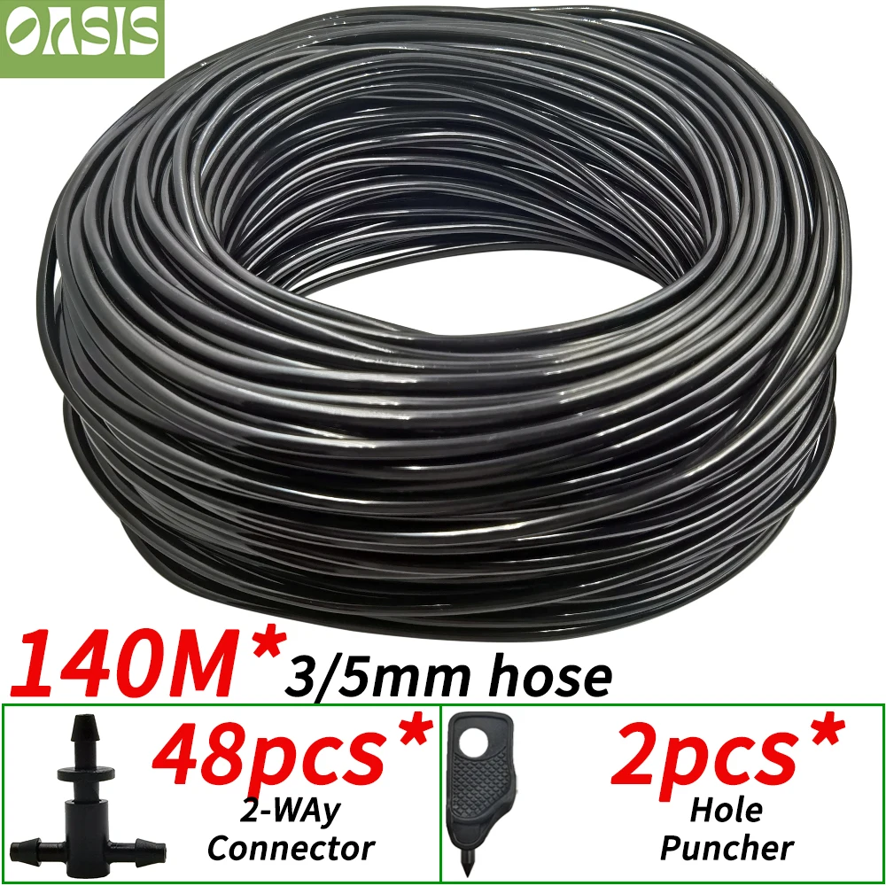 Oasis 5-140m Garden Watering 3/5mm Hose Irrigation Pipe 1/8\'\' Tubing Greenhouse Bonsai Plant Flower Drip Arrow Dripper Sprinkler