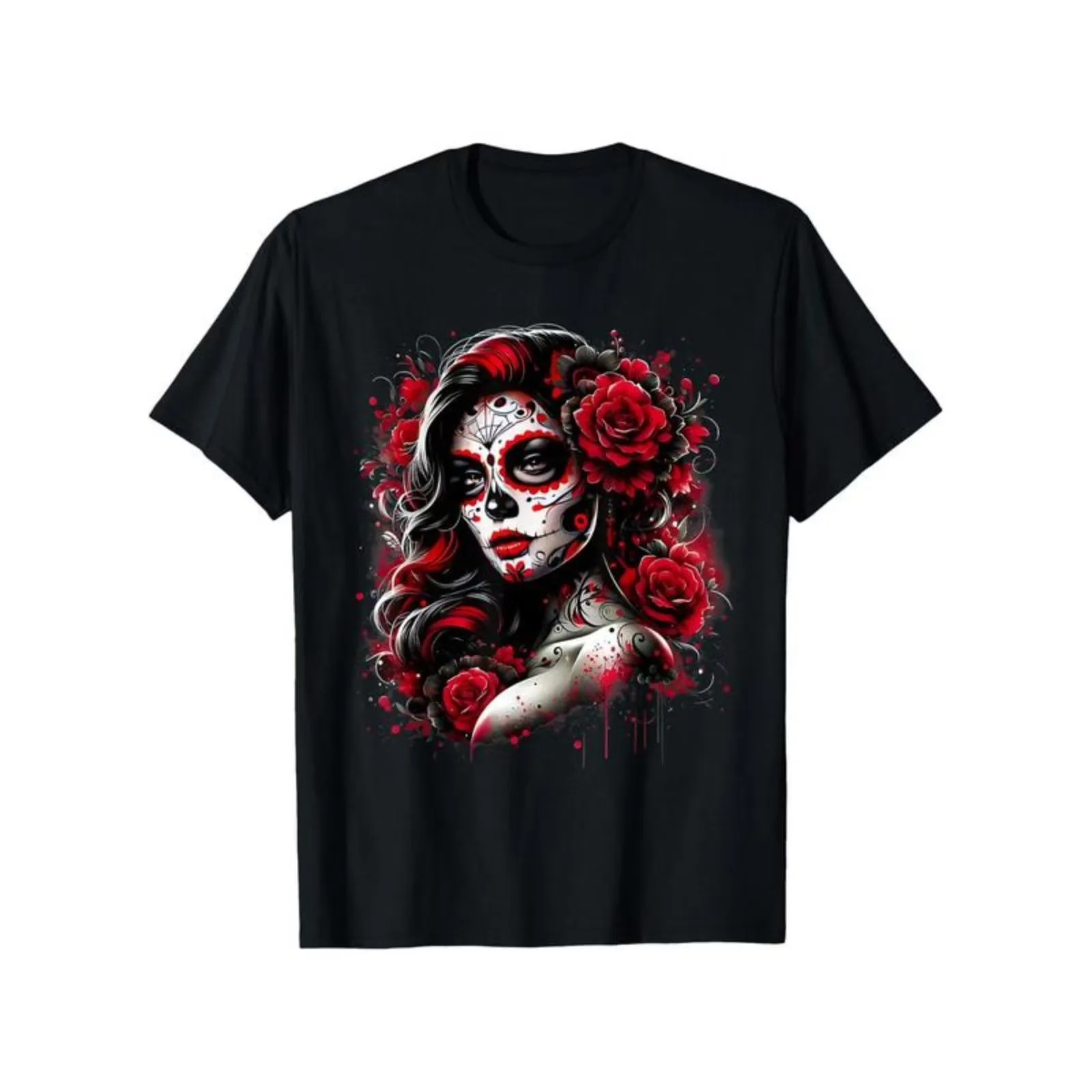 Day of the Dead Catrina Sugar Skull Graphic Tee Short Sleeve Cotton T-Shirt for Men