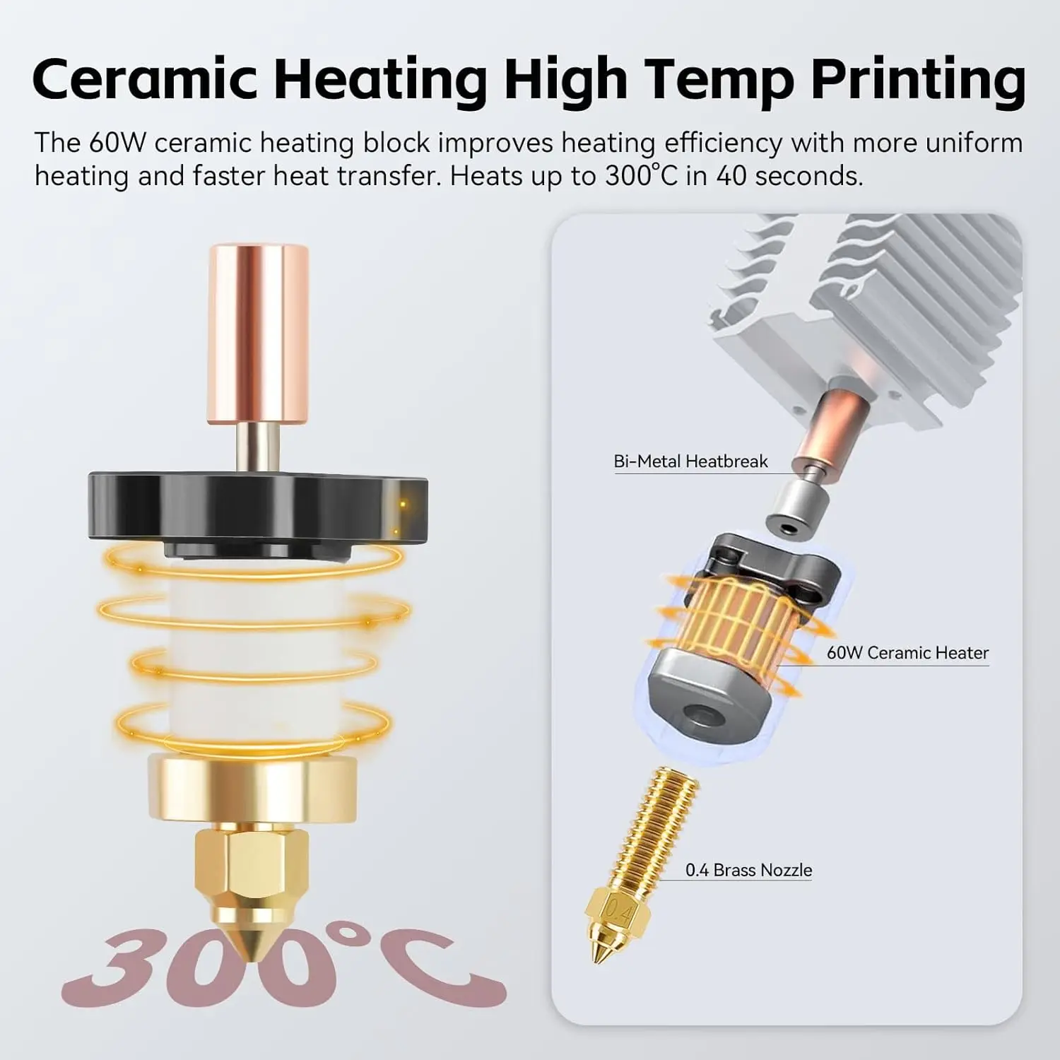 Hotend with Ceramic Heating Block Kit and Silicone Sock Bi-metal Heatbreak High Flow&High Temp for Ender V3 KE 3D Printer