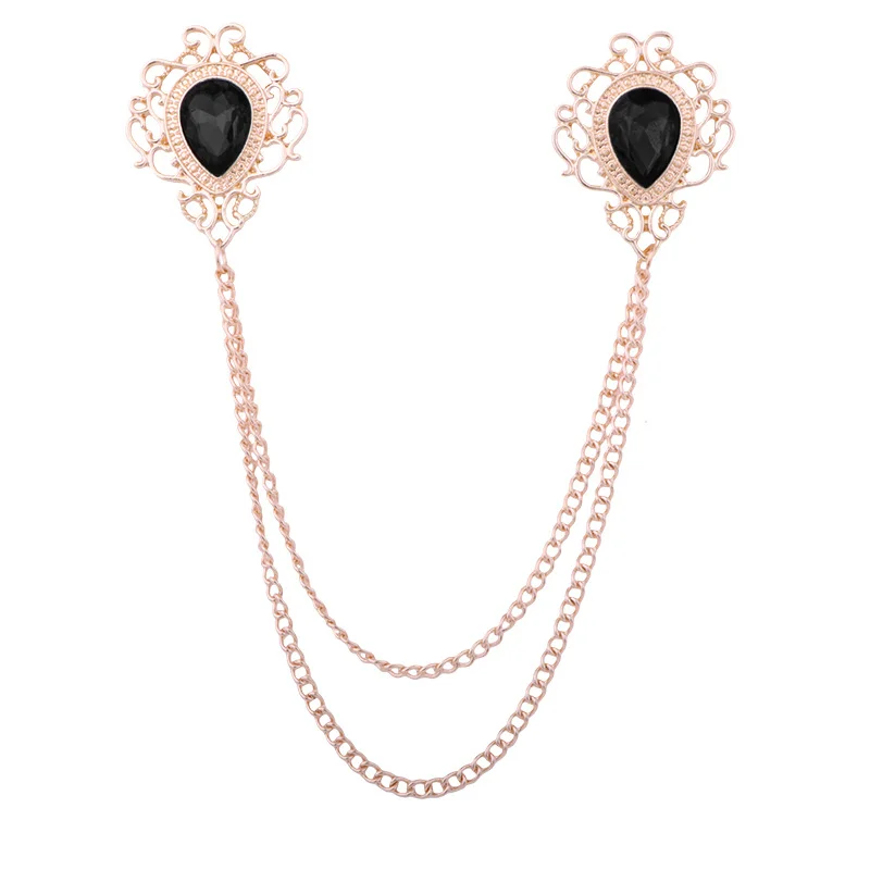 Venda quente europeu americano tribunal lágrima forma colar corrente broche masculino borla broche camisa colar decoração botão agulha