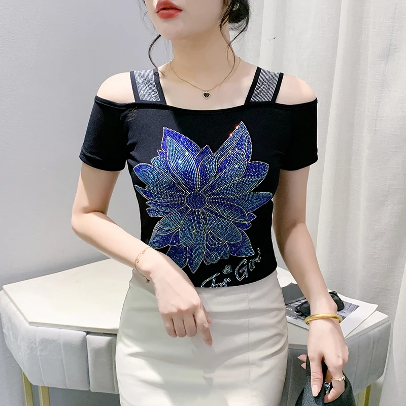2024 New Arrival Elegant Tank Tops Printed Flowers Charming Spring Summer Mesh Woman M-3XL Trend Diamond Set Charming