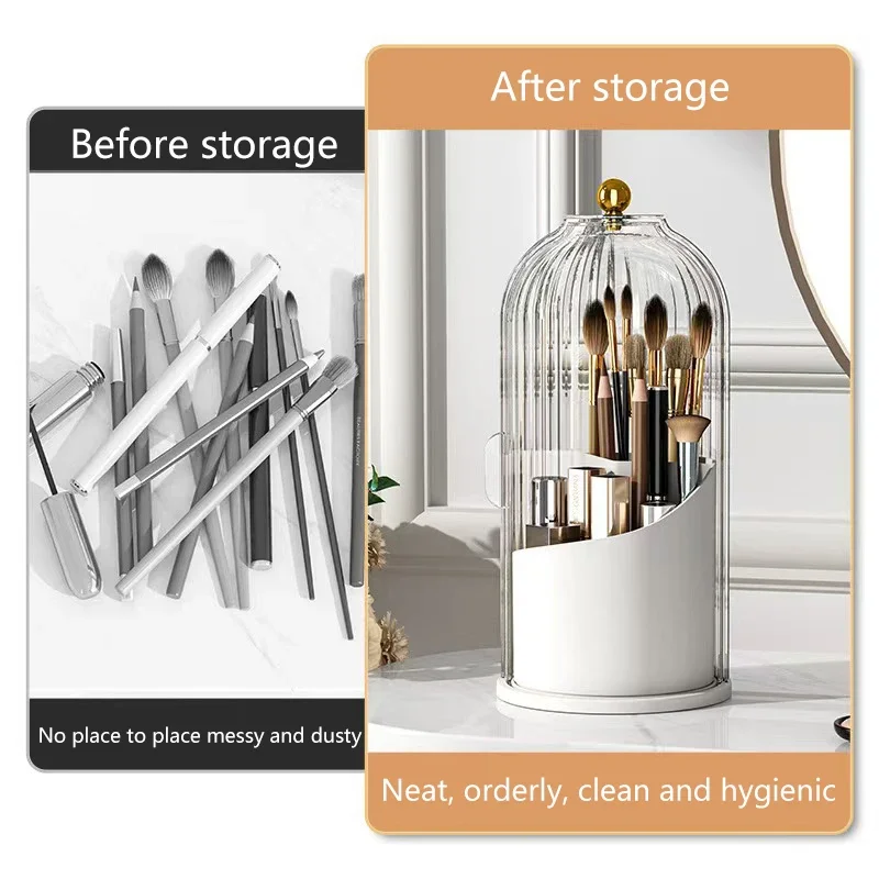 Birdcage Pen Holder Storage Rack Dust-proof Compartment Desktop Cosmetic Storage Box Rotating Makeup Brush Storage Tube
