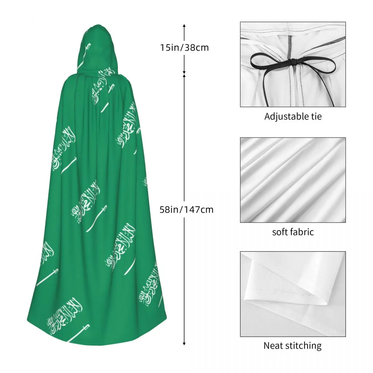 Long Cape Cloak Flag Of Saudi Arabia Hooded Cloak Coat Hoodies Elf Purim