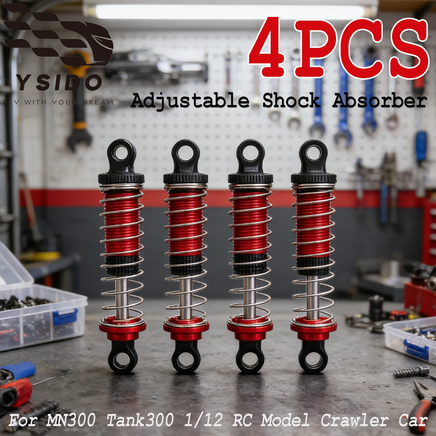 4Pcs YSIDO 65mm Metal Shock Absorber Oil Damper for MN300 Tank300 1/12 RC Crawler Off-Road Model Car Upgrade Accessories DIY