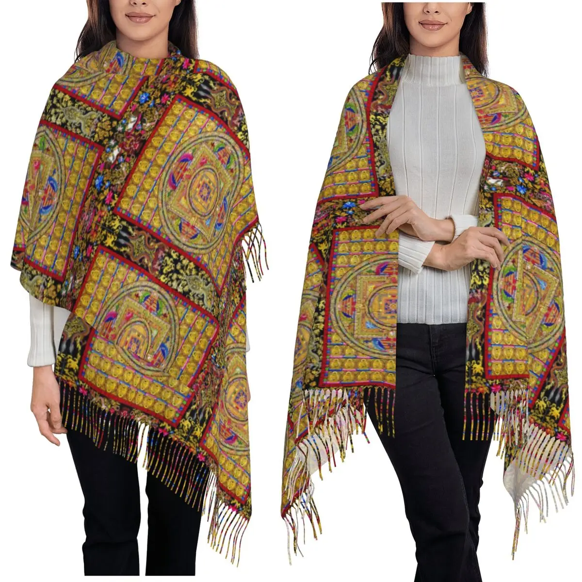 

Индия Мандала Дзен Будда Шарф Шарфы с кисточками для женщин Мягкие теплые шали и накидки Длинная осенне-зимняя шаль