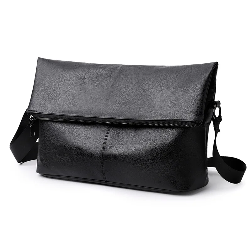 

New Retro PU Men's Crossbody Bag, Large-capacity Simple Solid-color Briefcase, Waterproof Business Travel Single-shoulder Bag