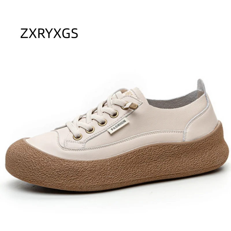 

ZXRYXGS Top Cowhide Single Shoes Casual Sneakers 2026 New Lace Up Real Leather Sneakers Trend Shoes Flat Women's travel shoes