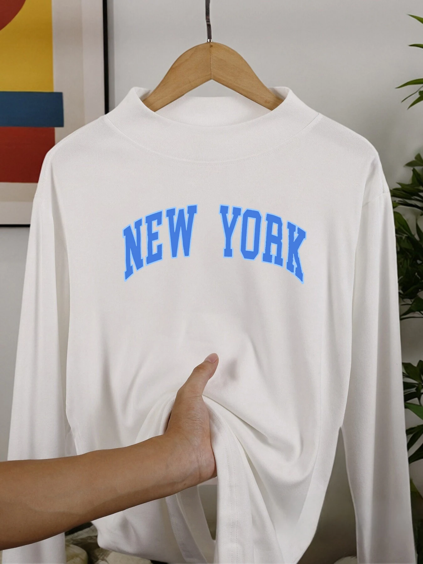 نيويورك رسالة زرقاء قميص بأكمام طويلة أزياء عارضة الملابس المخملية الصوف الدافئة قاعدة الطبقة الياقة الأوسط تناسب القمصان الناعمة