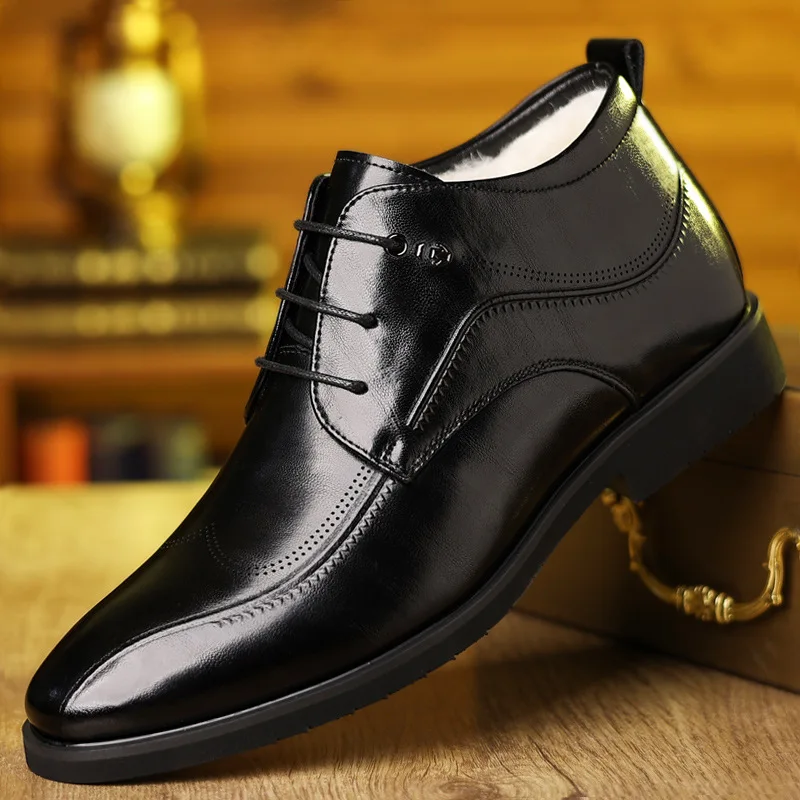 Men's Winter Leather Shoes Velvet Thickening Business Formal Wear Middle-aged And Elderly Shoes British Style Casual Cotton Shoe