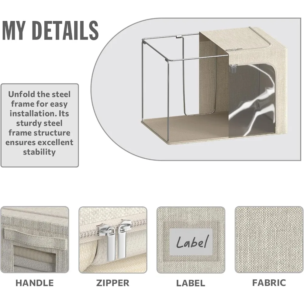 صناديق تخزين قماشية قابلة للطي بإطار معدني - صناديق تنظيم قابلة للتكديس سعة 22 لترًا مع أغطية للملابس وحلول تخزين المنزل