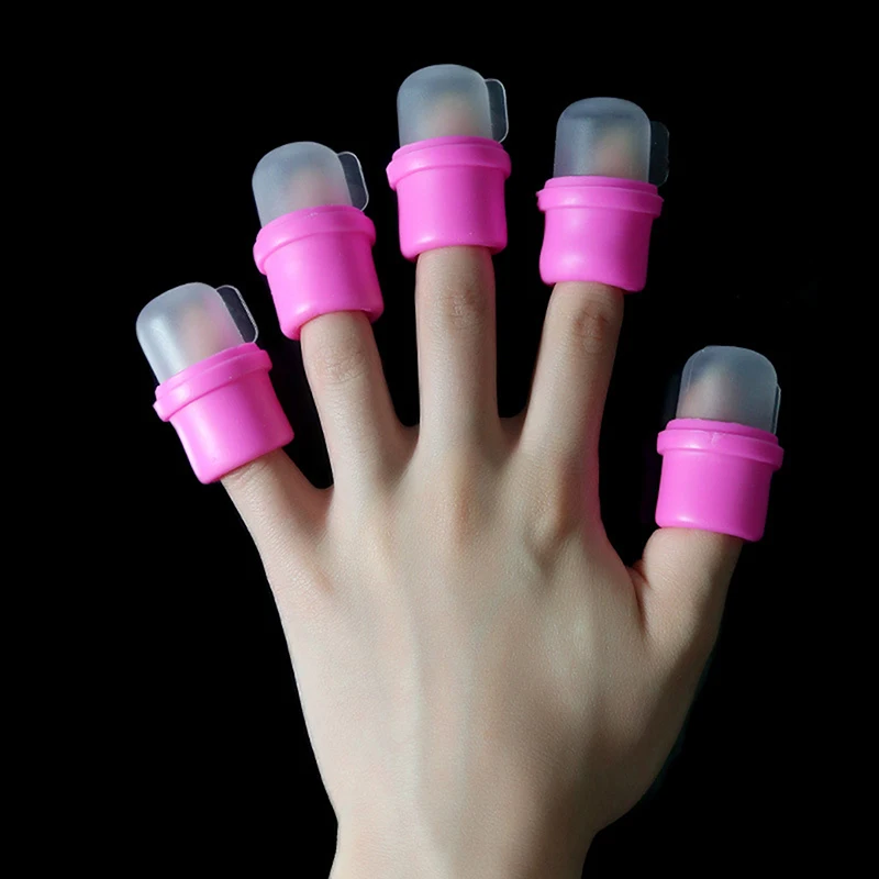 10 Stuks Nagellak Clip Doorweekt Van Siliconen Dop Uv Gel Polish Remover Wrap Devetter Cleaner Tip Vingerbedekking Lak Manicure Tool