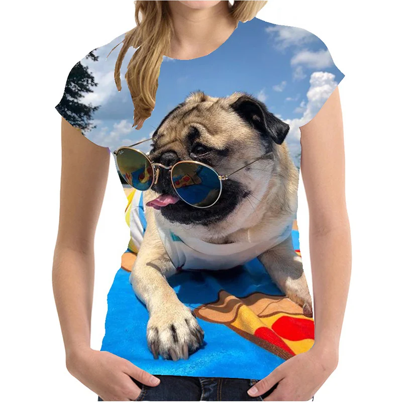 Summer New Vintage 3D Cute Animal Pug Dog Printing T Shirt Women Fashion Streetwear Short Shirts Girls Funny Tee Shirts Clothing