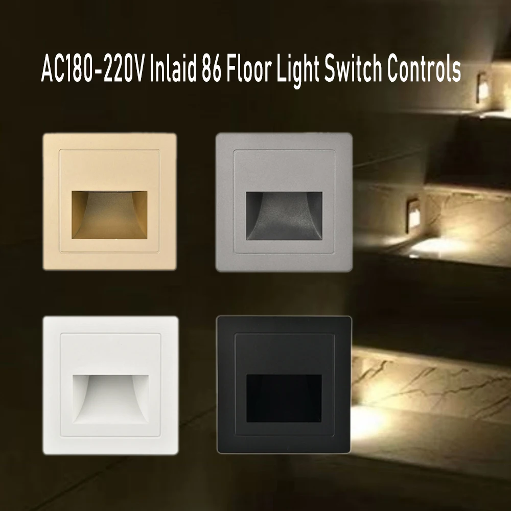 AC180-220V Inlaid 86 Floor Light Switch Control Wall Sconce Lighting Step Stairway Aisle Lamps Warm White Basement Passage