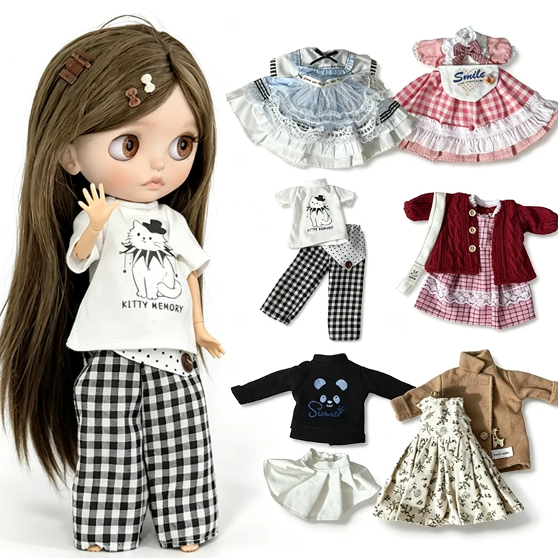 For Blythe Doll Summer Checkered Pattern Clothes Princess Dress Sweatshirt Winter Coat Ropa Clothes 6/1 OB24 OB22 Accessories
