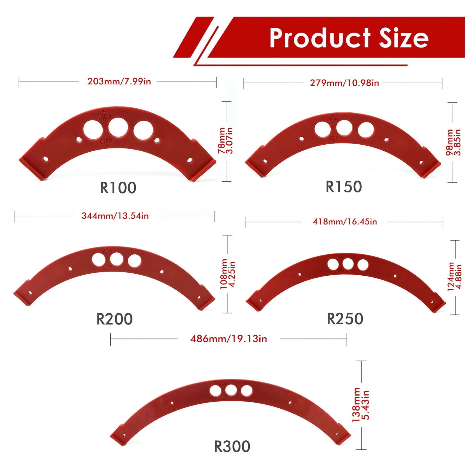 Woodworking Corner Chamfer Template Engineering Plastics R100 R150 R200 R250 R300 Woodworking Round Corner Radius Templates