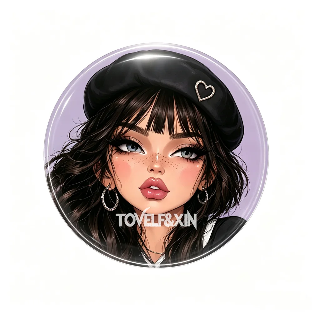 10Pcs Mixed Fashion Cartoon Girl Portrait Round Glass Cabochons Flatback Dome Photo Charms DIY Keychain Magnet Jewelry Making