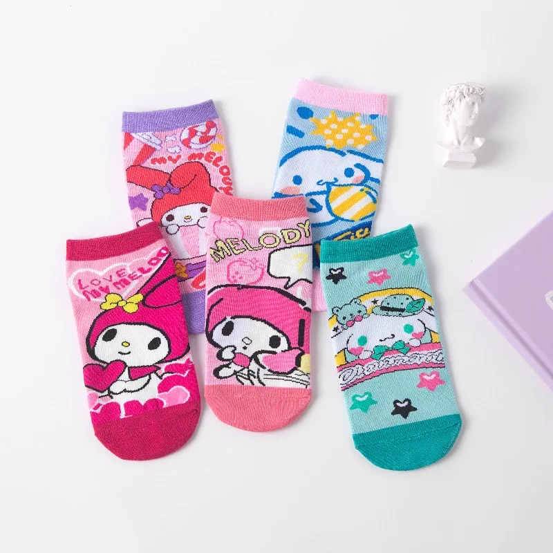 

5pairs Kawaii Sanrio Hello Kitty Sock Cute Cartoon My Melody Boat Cinnamoroll Girls Invisible Christmas Socks Gifts for Friends