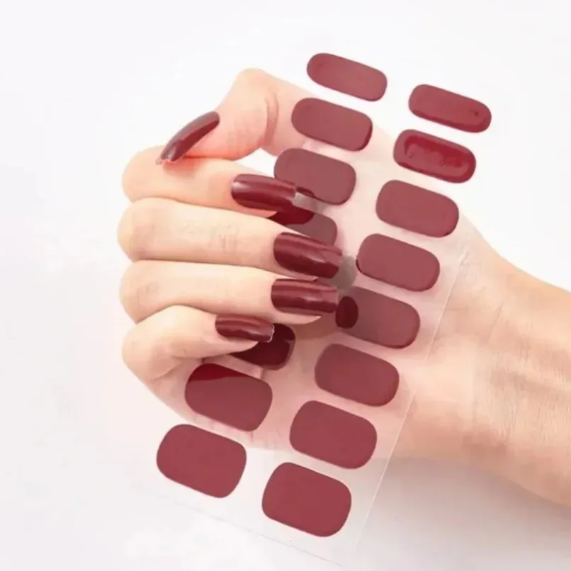 Transparent Semi Cured Gel Nail Patch Strips Pure Color UV/LED Baking Lamp Gel Nail Polish Wraps Full Cover Nail Gel Sticker