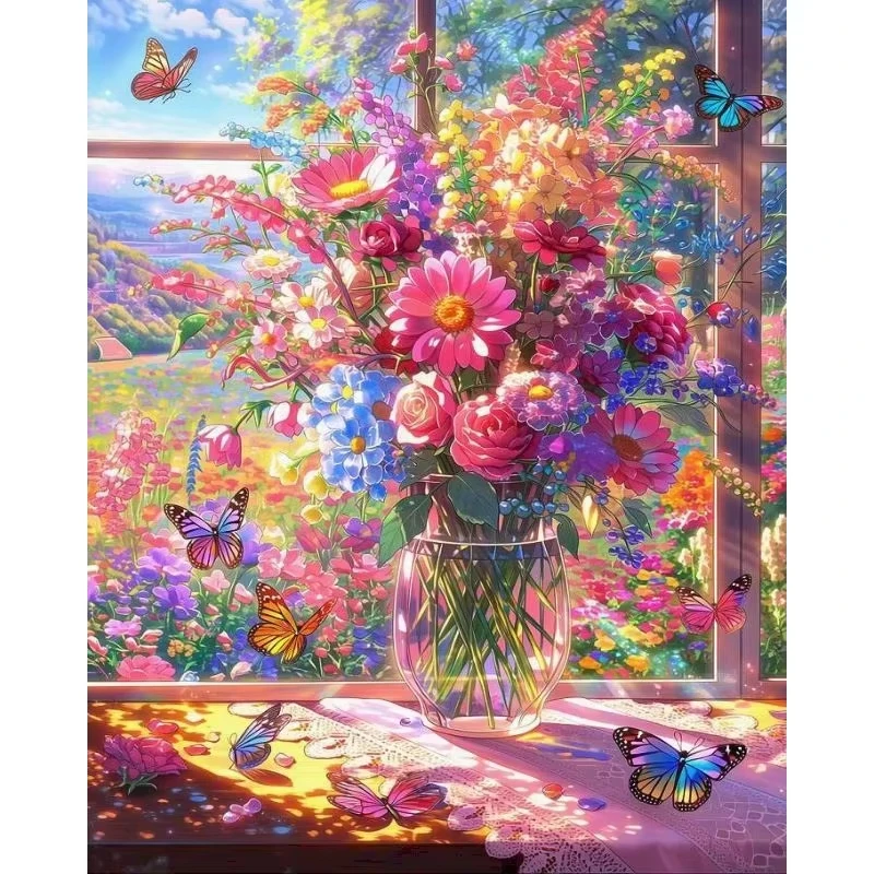 Malen-nach-Zahlen-Set für Erwachsene Anfänger 40x50CM Vase Blumen Landschaft DIY Leinwandmalerei Heimwanddekoration Kunsthandwerk Geschenk