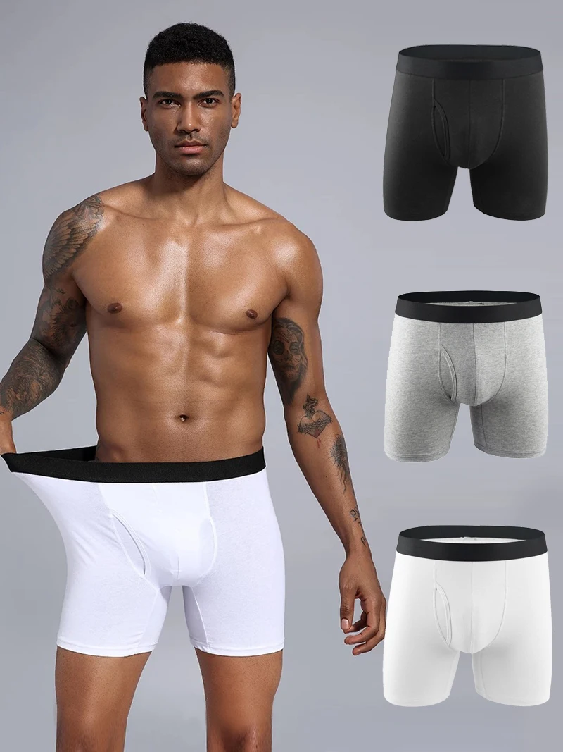 3pcs Long Boxer For Man Cotton Men\'s Panties Family Boxershorts Mens Open Front Underwear Sexy Male Underpants Shorts