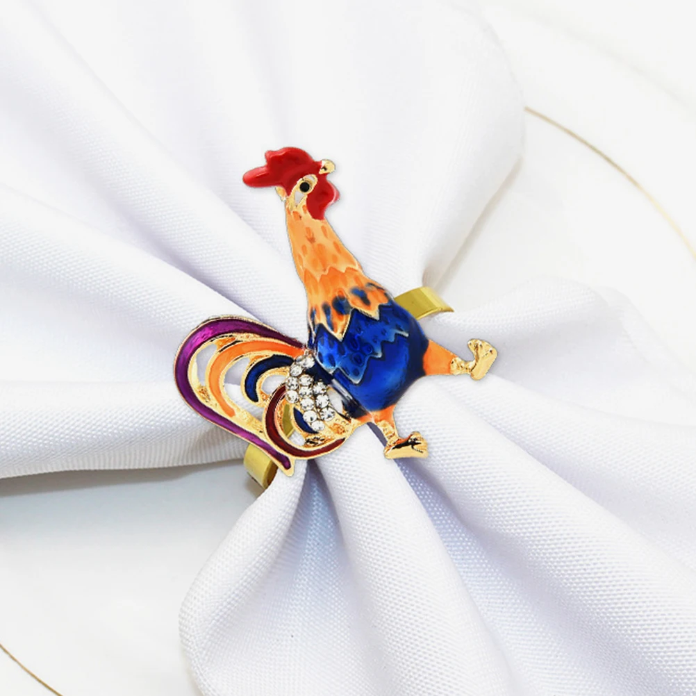 

4Pcs Napkin Rings Reusable Rhinestone Buckles Hotel Serviette Party Supplies Wedding Decoration Elegant Rooster Alloy