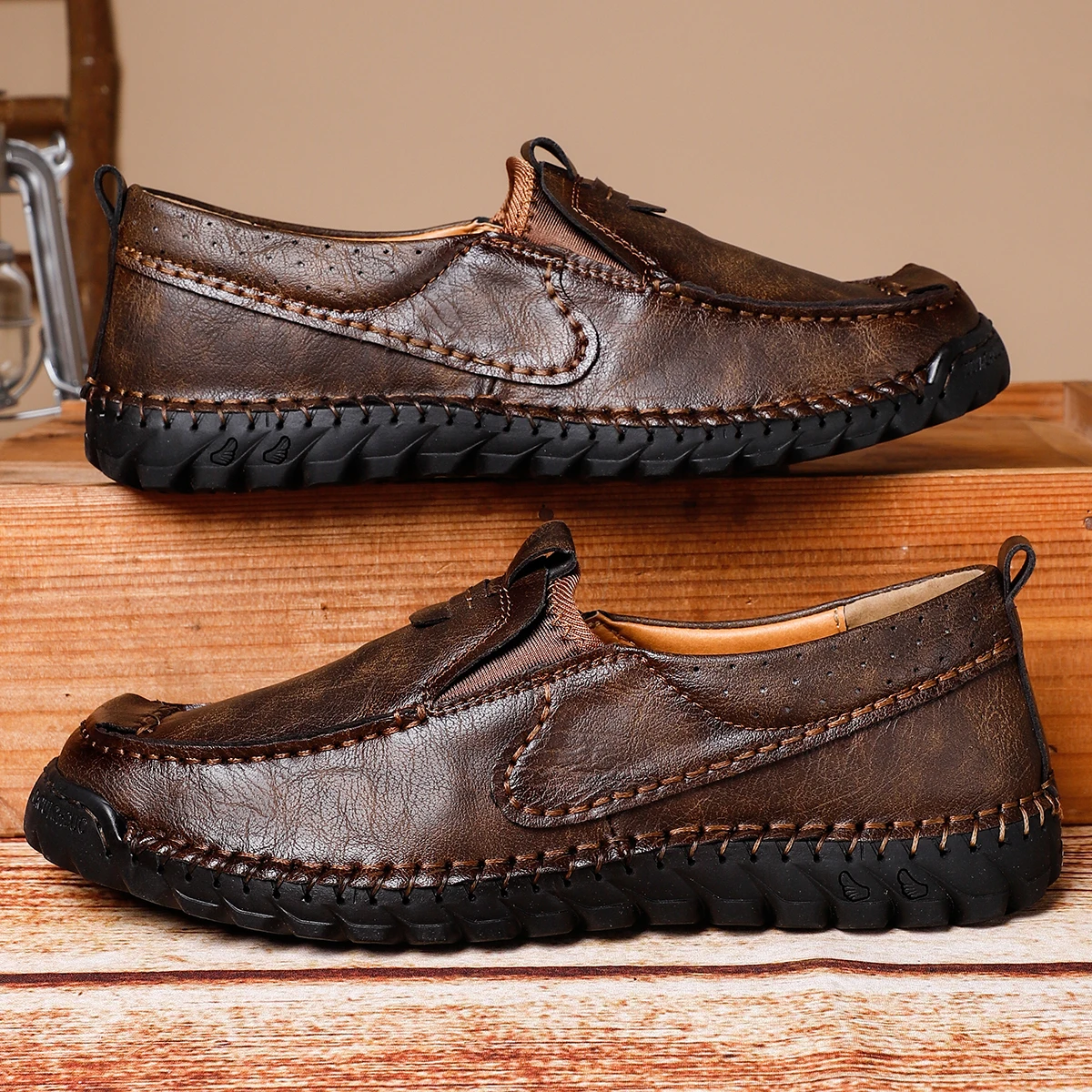 

Mens Comfy Slip-On Loafers - Soft Microfiber Synthetic Leather, Non-Slip Rubber Sole, Breathable Fabric Insole, Round Toe