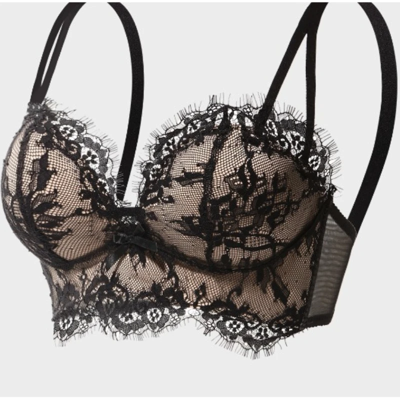 Sexy Push-up-BH-Set im Victoria-BH-Stil, französische Spitze für kleine Brust, seitliche Unterstützung, Anti-Durchhängen, MOYISU Sexy Höschen und Tushy PP A