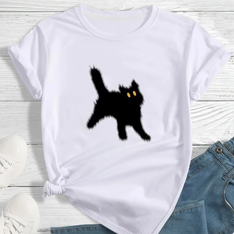 

Kawaii Women's T-shirt Female Clothes Girls Korean Fashion Blouse Harajuku Streetwear Pet Dogs Cats Graphic Tees Y2k Casual Tops