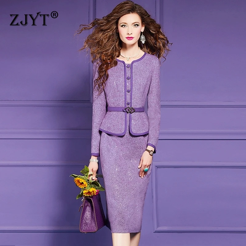 ZJYT Elegant Autumn Winter Tweed Woolen Dresses for Women 2024 Plus Size Female Clothing Long Sleeve One piece Pencil Dress 3XL