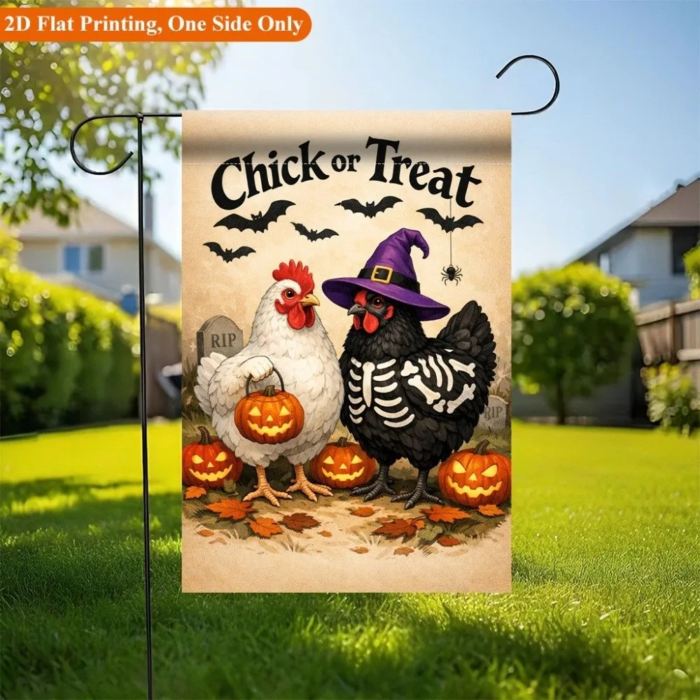 Double Sided Halloween Fall Pumpkin Garden Flag Rustic Style Linen Ghost Welcome Flag Scarecrow Witch Hat Thanksgiving Lawn Flag