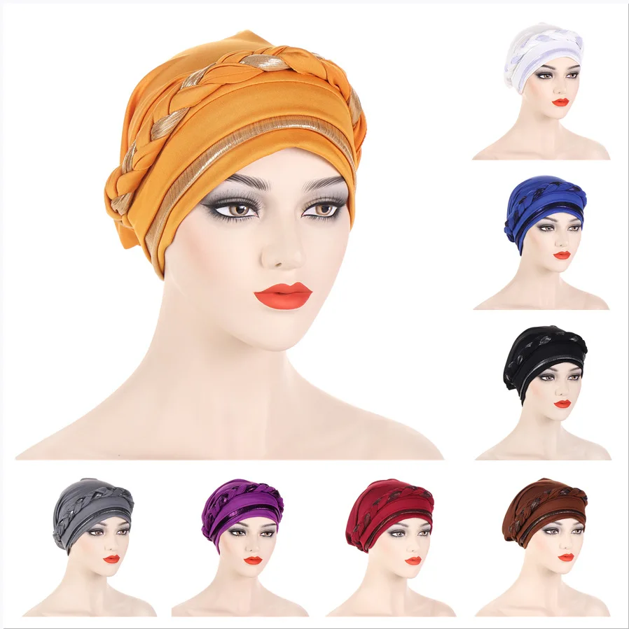 

New Multi-colored Short Braids Matching Color Muslim Headscarf Hat Fashion European and American Pullover Hat