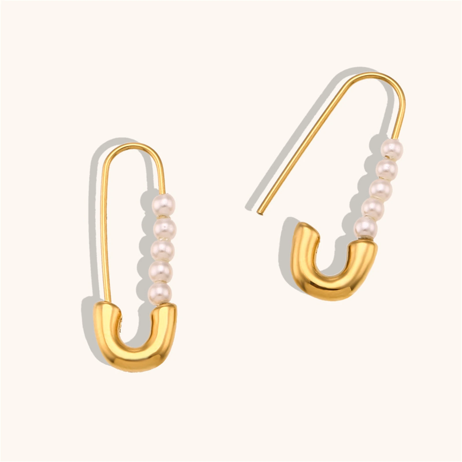 316L Stainless Steel Vintage Simplicity Pearl Safety Pin Earrings For Women Fashion High Jewelry Party Gifts