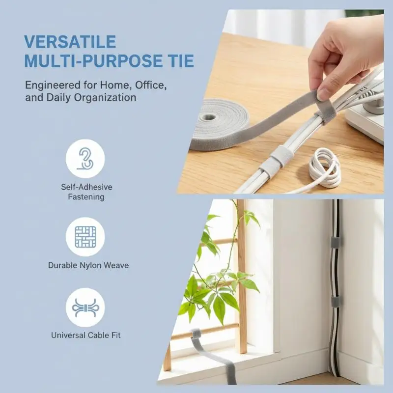 1/3/5 Meters Nylon Cable Tie 1 Roll Free Cut Wire Binding Tape Portable Cable Organizer for Outdoor Camping Cable Fixing