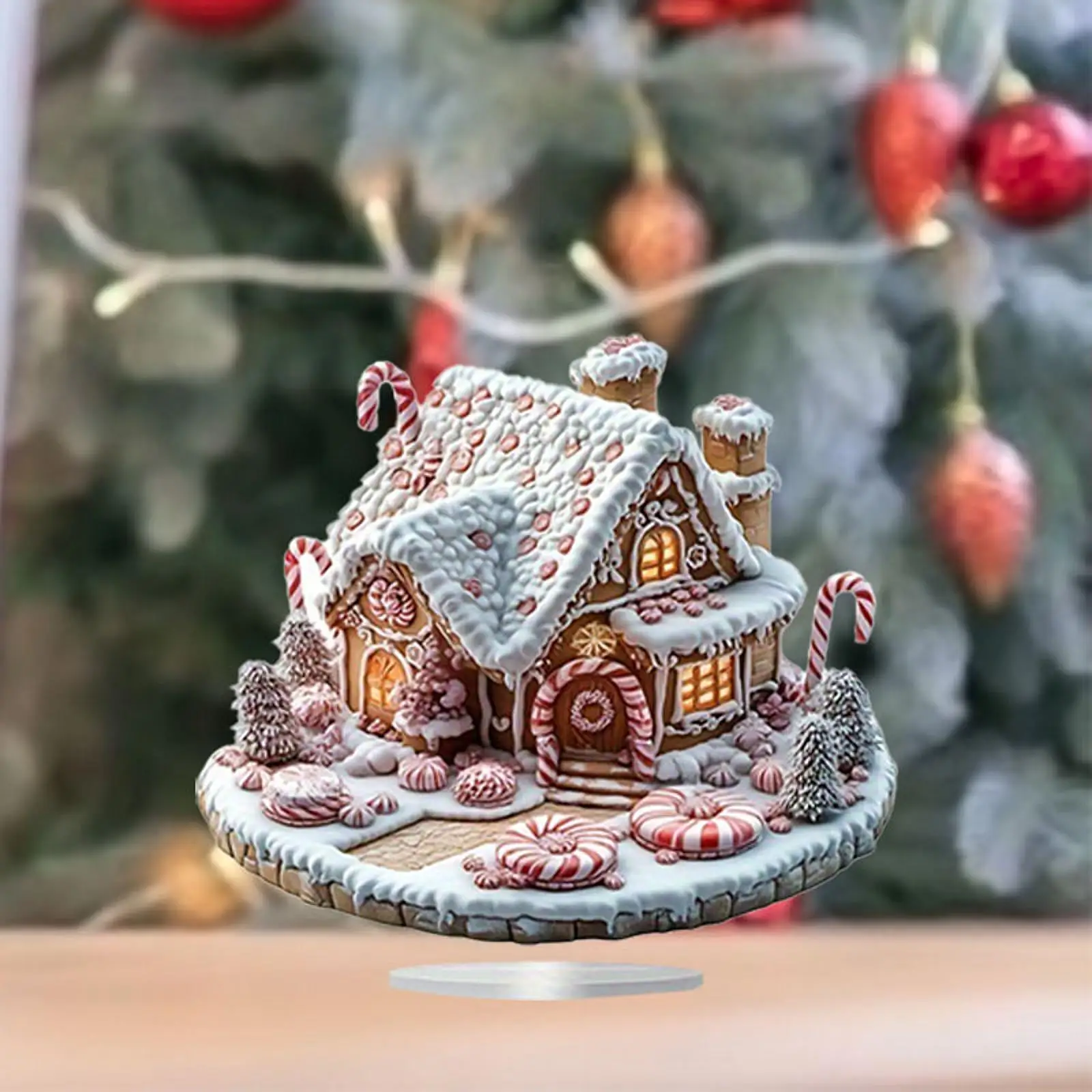 Christmas House Ornament Modern Home Furnishing Cute Gingerbread House Tabletop for Office Bedroom Indoor Desktop Living Room