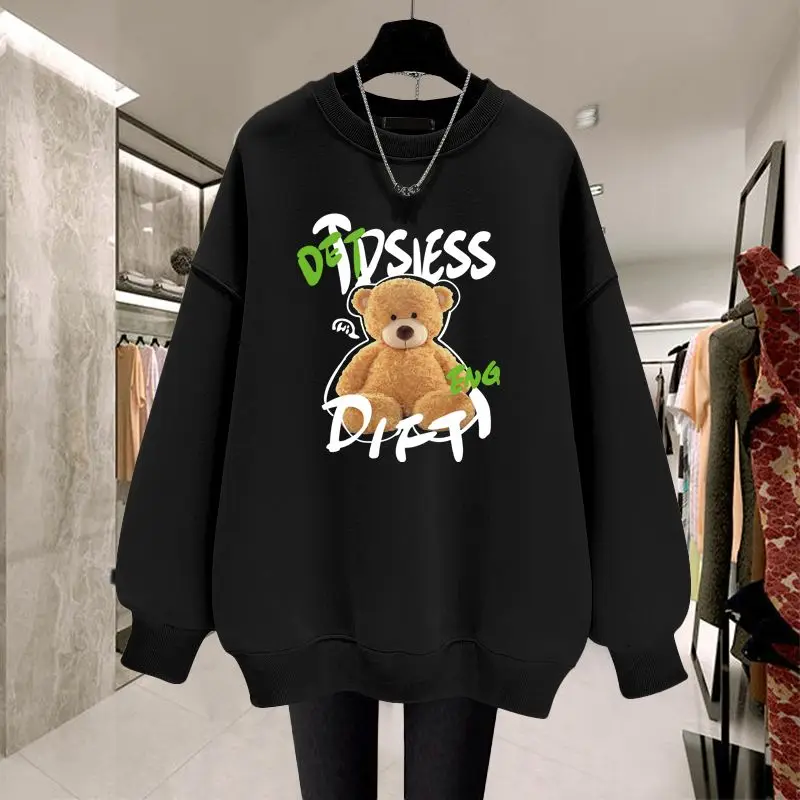 Autumn New Chic Vintage Long Sleeve Pullovers Women Loose Casual O-neck Sweatshirts Fashion Cartoon Printed Hoodies