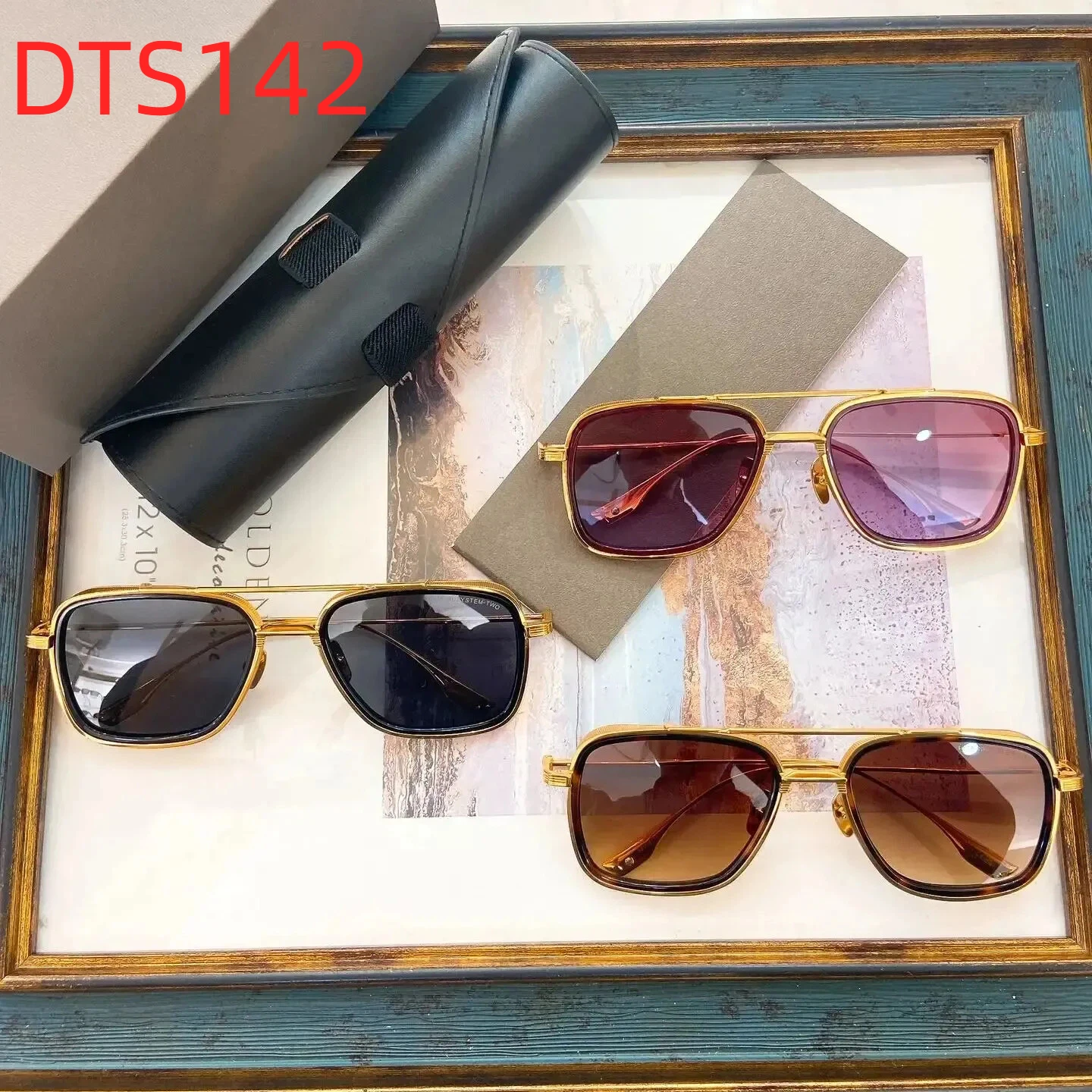 

New DT SUBSYSTEM-TWO DTS142 Vintage Alloy Frame Business Womens Sunglasses UV400 Driving Anti-Glare Men's Sun Glasses With Box