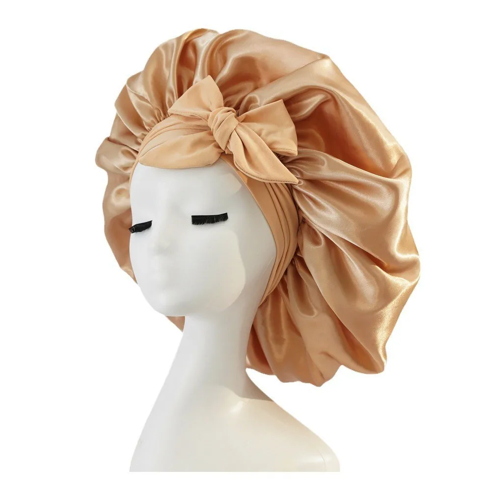Damen-Satin-Krawatten-Mütze, Spandex, breites dehnbares Band, langer Schwanz, Satin, Cheveux, Nuit-Seide, schlafende Nachtmütze, Mützen für Damen – Detail 8