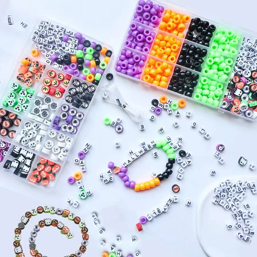 

250 PCS Halloween soft clay beads ceramic beads diy bracelet kit bucket bead pony beads diy set