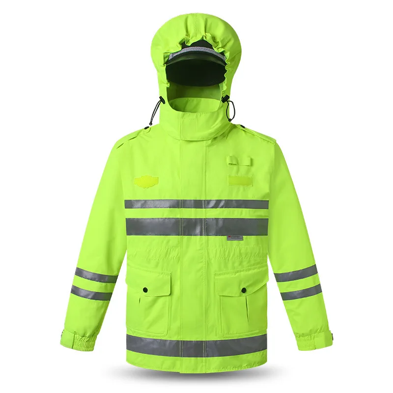

Reflective Cold Resistant Rainwear Set Waterproof Raincoat & Pants for Outdoor Cycling Traffic Duty Safety Protective Clothing