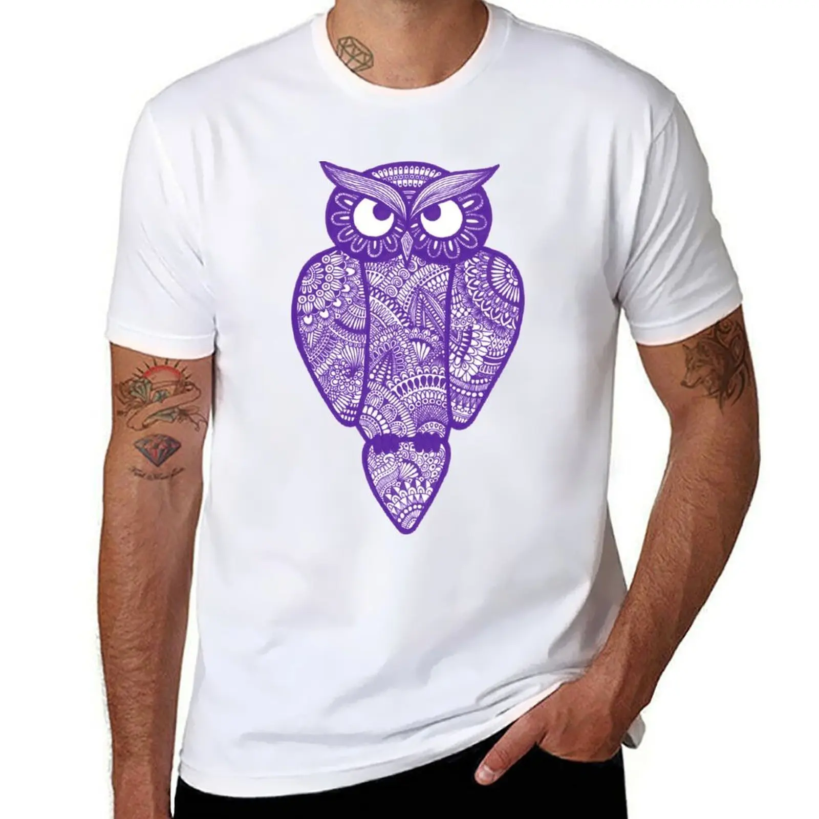 

Zentangle Owl (purple outline) T-Shirt man t shirts for men t shirts for man pack cotton man t shirts for men casual T-shirt
