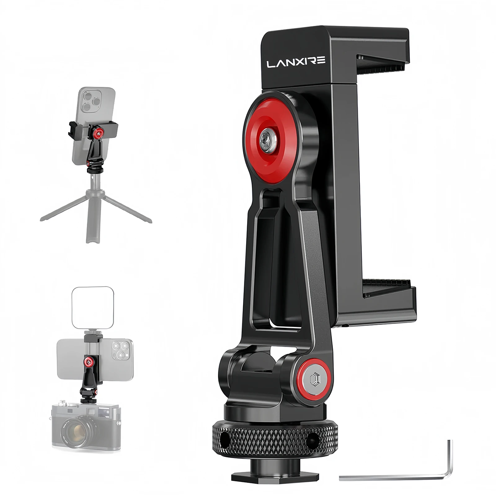 

Lanxire Metal Phone Tripod Mount with Cold Shoe Mounts for iPhone 15 Pro Max/S24 Ultra, Camera Cage Adapter for Canon/Nikon/Sony